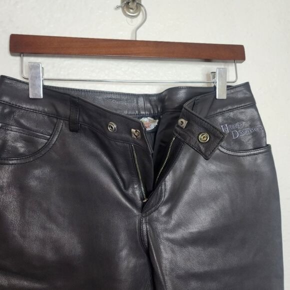 Harley Davidson 100% Leather Embroidered Riding Pants in Black Women's Size 8 - Picture 8 of 13